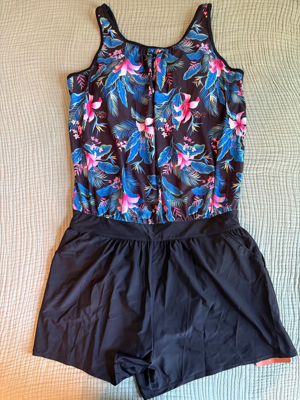 Arolina Women’s 22W One Piece Swimsuit Floral Black Plus Size NWT